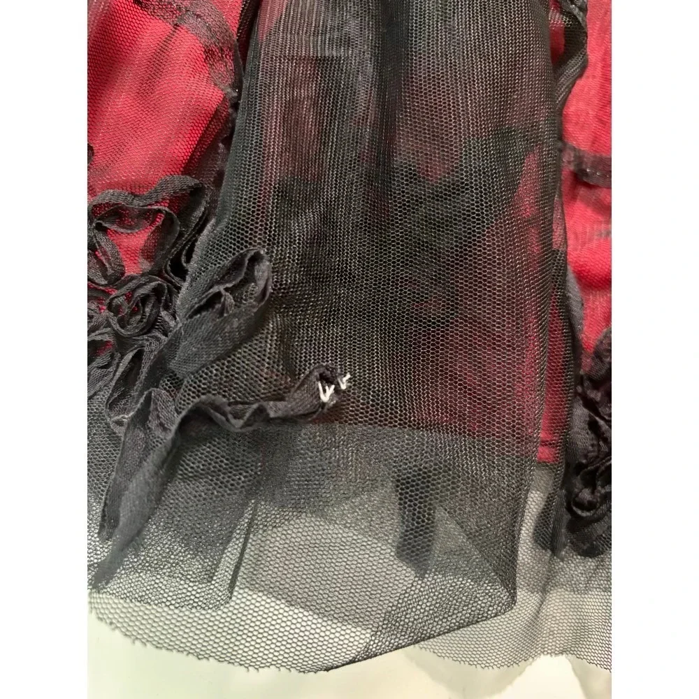 NEW Strapless Dress Juniors 11/12 Red Black‎ Mesh Embroidery Goth Dark Romance